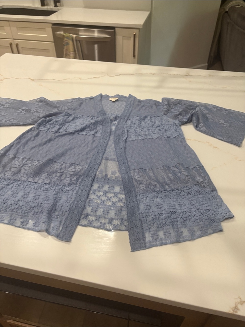 POL Light Blue Lace Overlay Cardigan Small